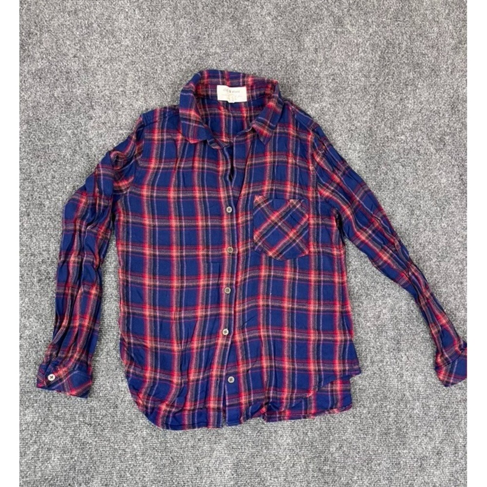 Cloth&Stone By Antropologie  Blue‎ Red Plaid Shirt Flannel 100% Rayon Size S